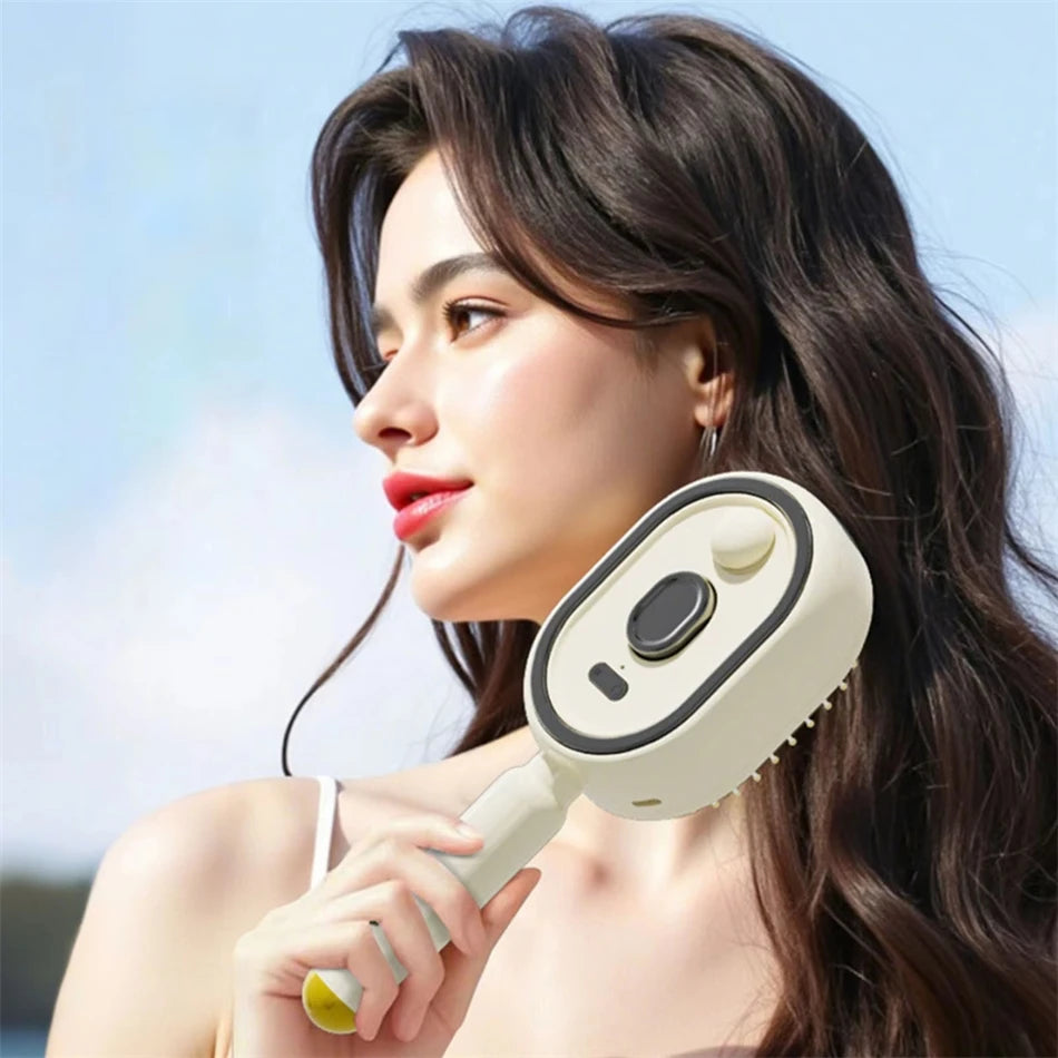 Wet Electrics Hairbrush with Water Spray Rechargeable Steams Hair Straightener USB-C Charging for Both Long & Short Hairs